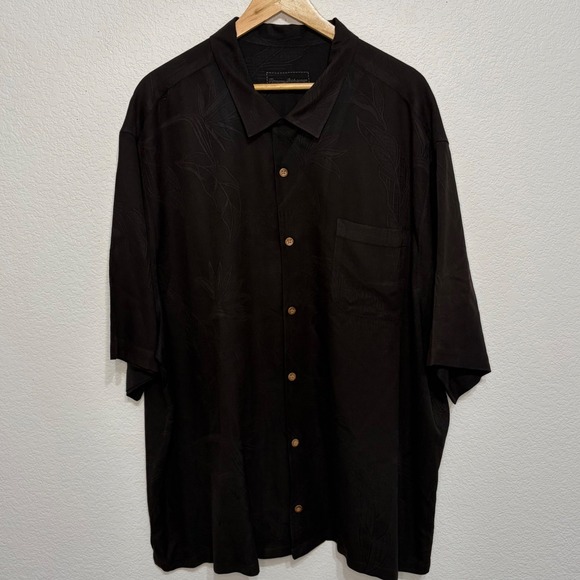 Tommy Bahama Other - Tommy Bahama Mens 2XT Black Silk Aloha Hawaii Embroidered Camp Shirt Jacquard